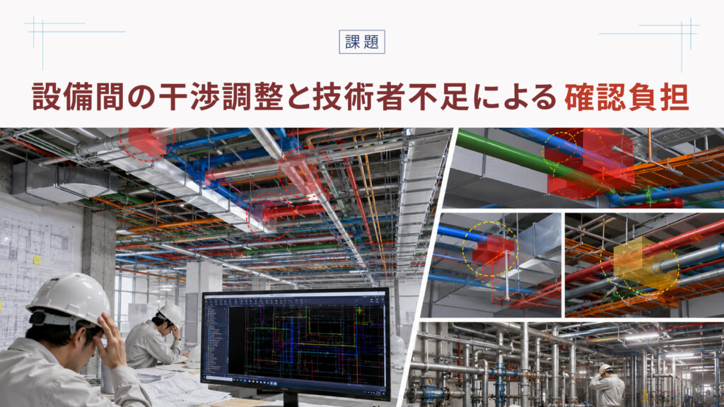 設備間の干渉調整と技術者不足による[[確認負担]]