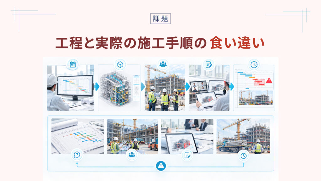 工程と実際の施工手順の[[食い違い]]